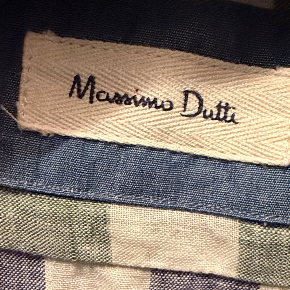 Massimo Dutti linen Blue and White /Green  Checkered Shirt size M - Picture 2 of 8